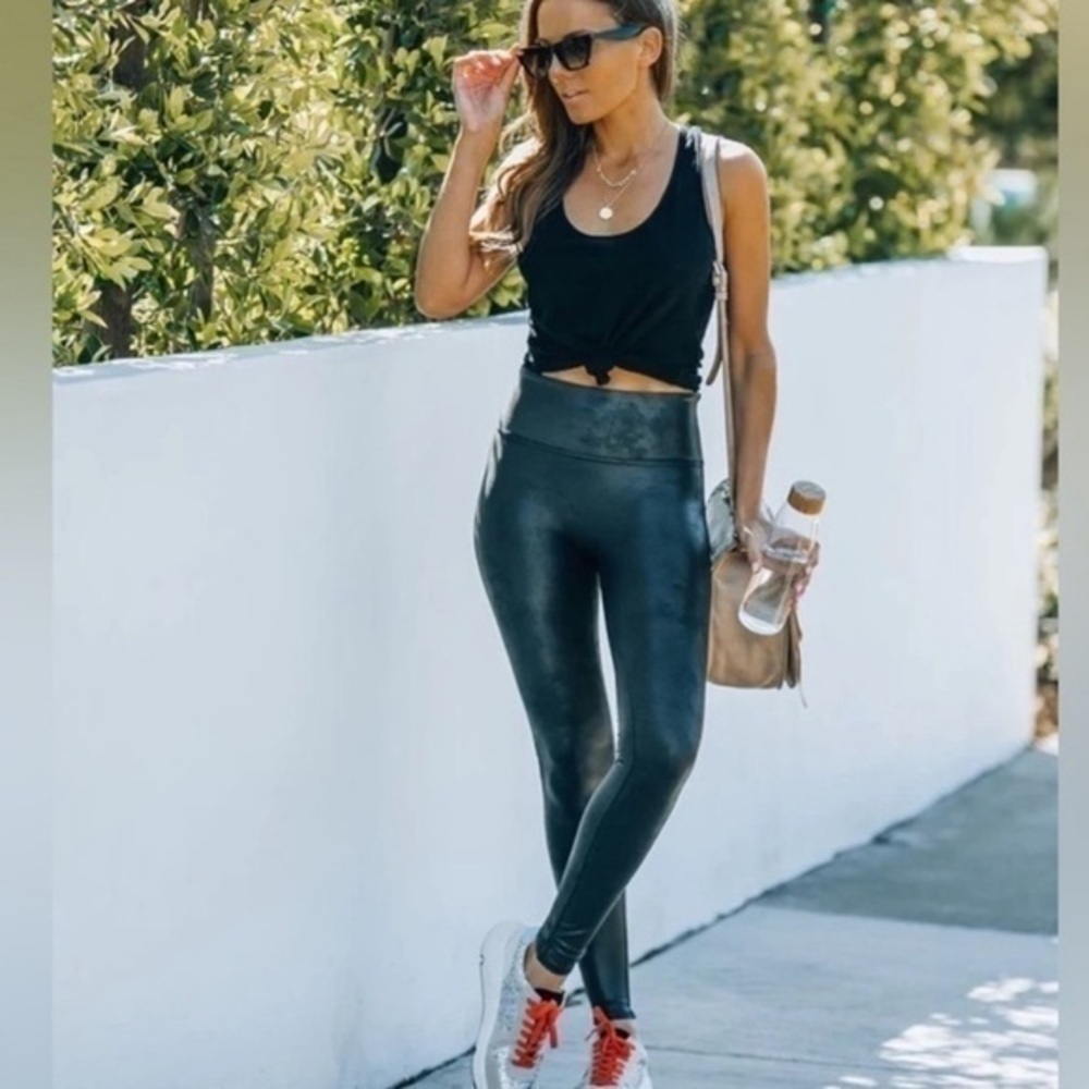 Spanx Faux Leather  Black Tummy Control Leggings